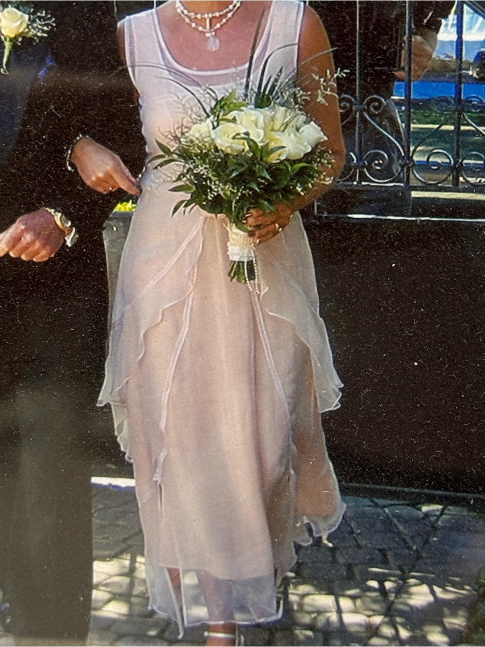 Vintage Elegant Soft Peach/Pink Sheer Layered Wedding Dress